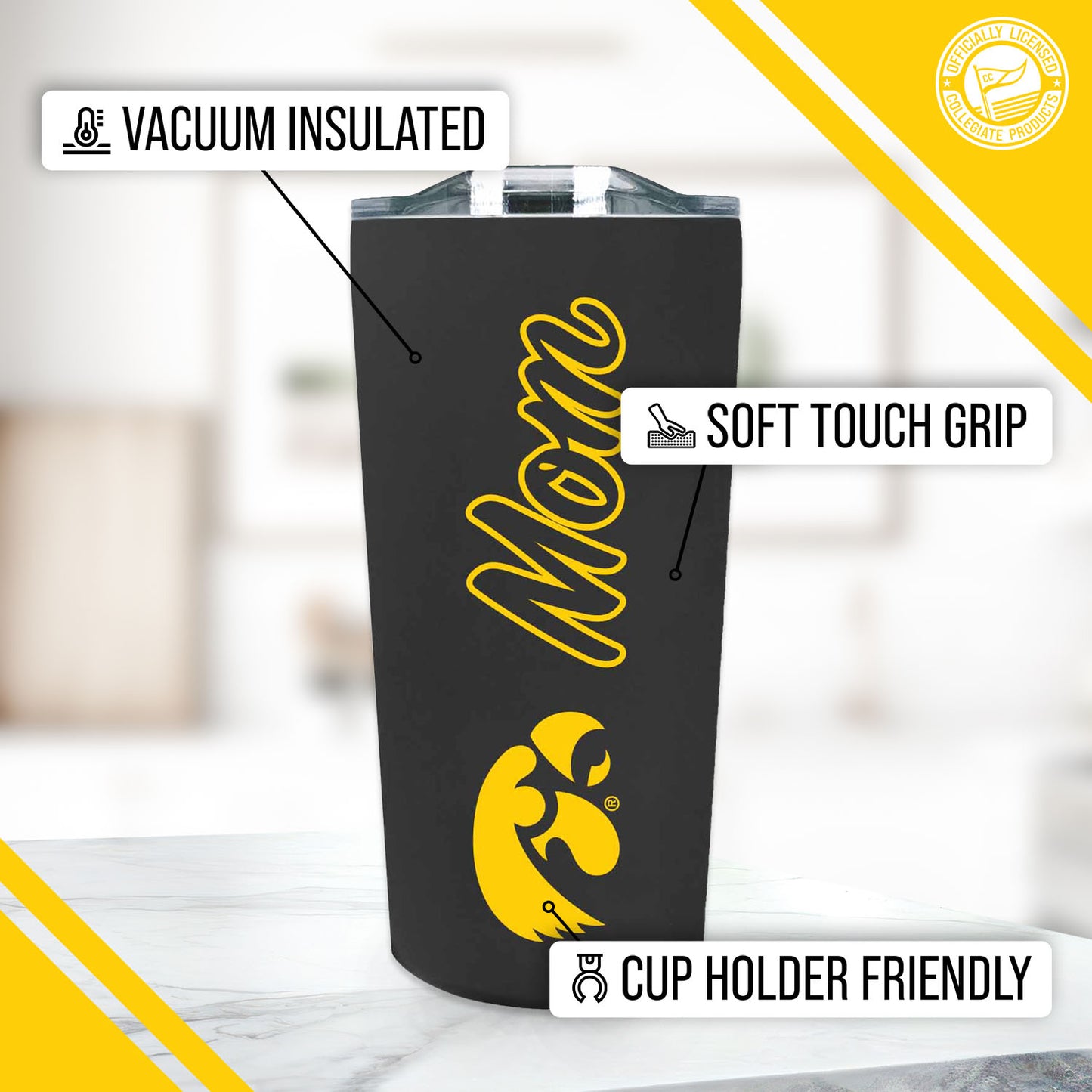 Iowa Hawkeyes NCAA Stainless Steel Travel Tumbler for Mom - Black