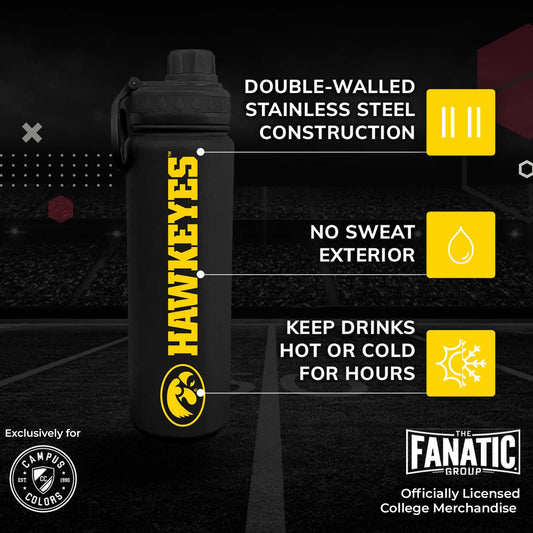 Iowa Hawkeyes NCAA Stainless Steel Water Bottle - Black