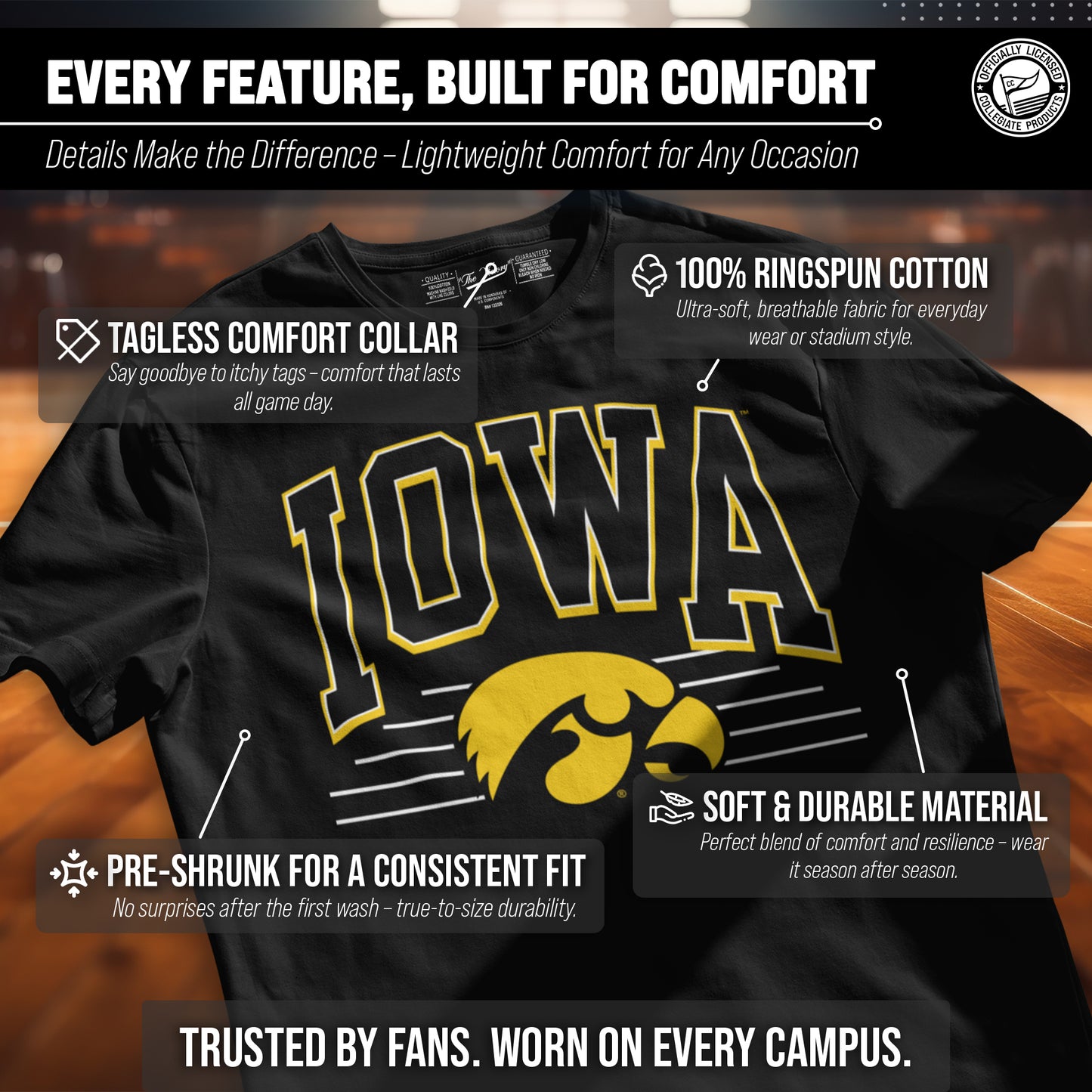 Iowa Hawkeyes NCAA Adult Unisex Overtime Classics T-Shirt - Black