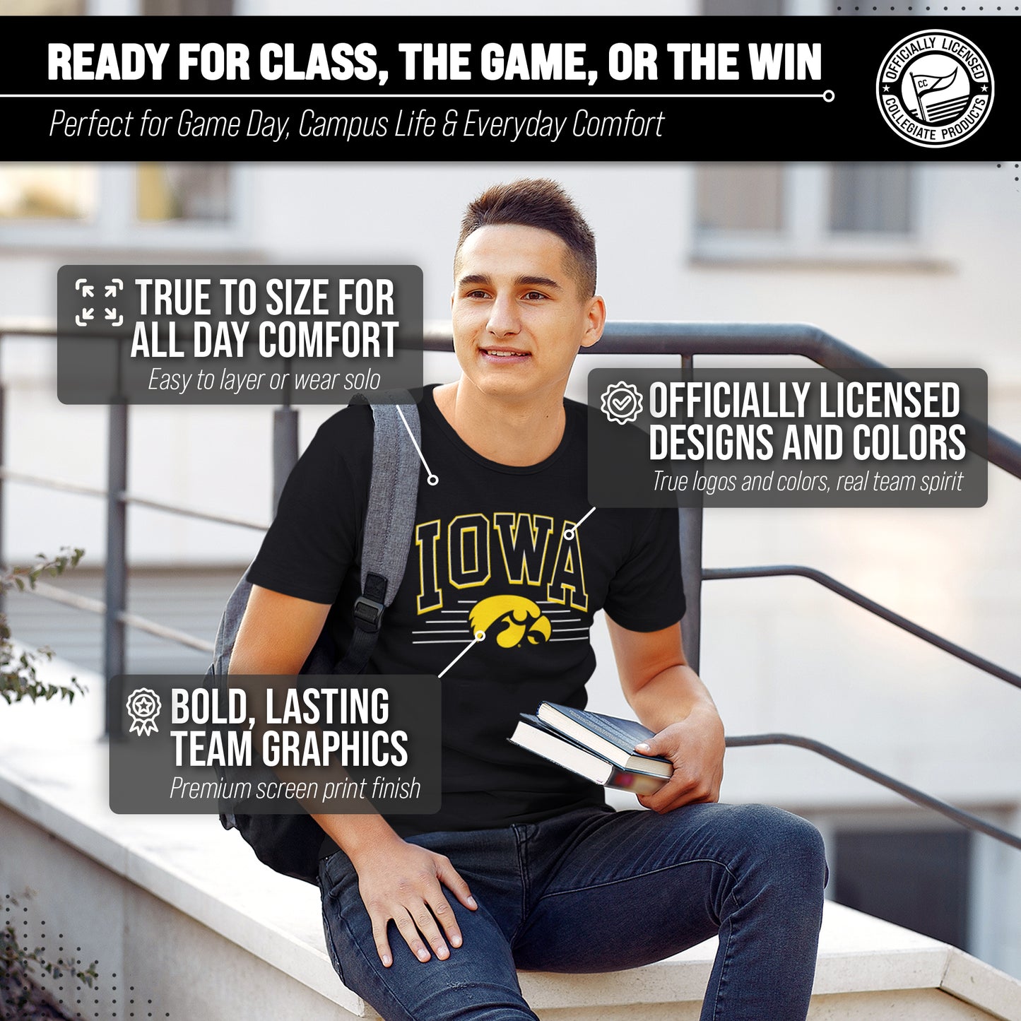 Iowa Hawkeyes NCAA Adult Unisex Overtime Classics T-Shirt - Black