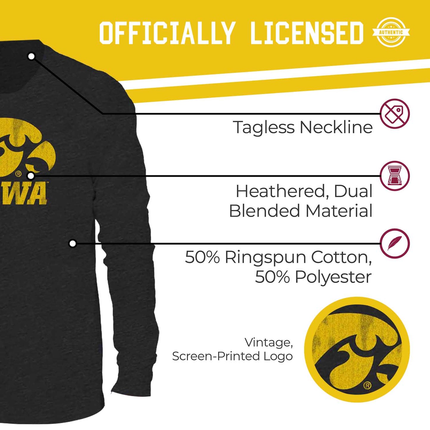 Iowa Hawkeyes NCAA MVP Adult Long-Sleeve Shirt - Black