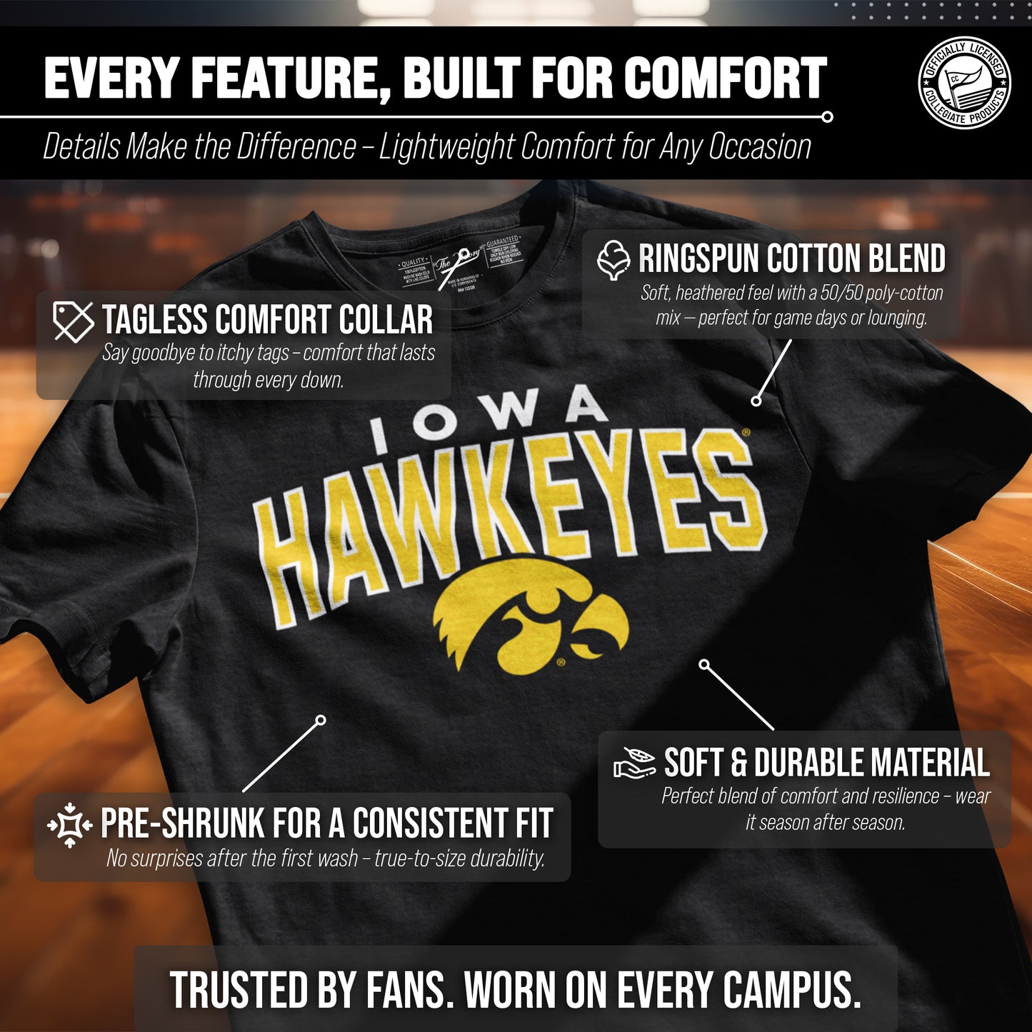Iowa Hawkeyes NCAA Adult Unisex Starting Fresh T-Shirt - Black Heather