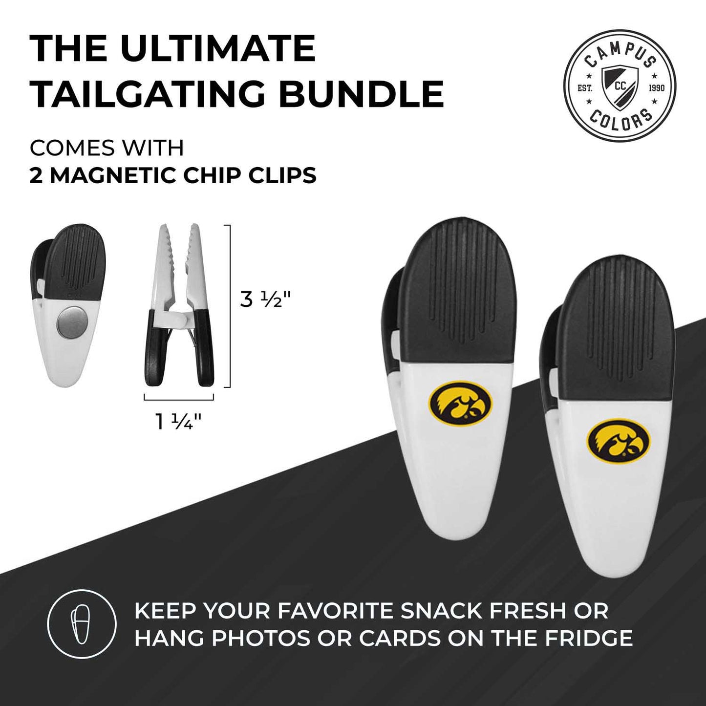 Iowa Hawkeyes Collegiate University Two Piece Grilling Tools Set with 2 Magnet Chip Clips - Chrome