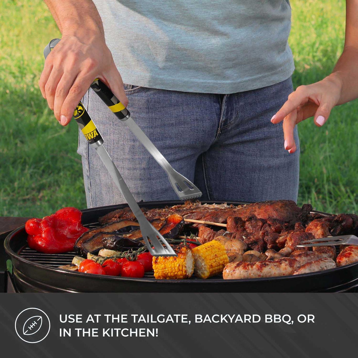 Iowa Hawkeyes Collegiate University Two Piece Grilling Tools Set with 2 Magnet Chip Clips - Chrome