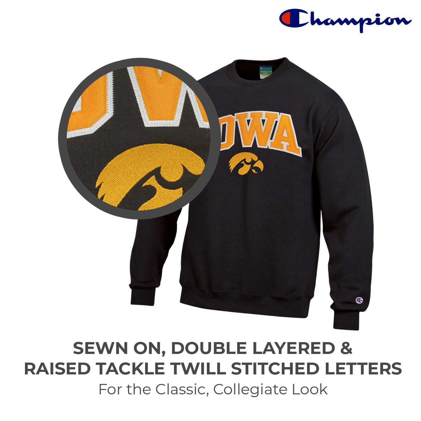 Iowa Hawkeyes Adult Tackle Twill Crewneck - Black