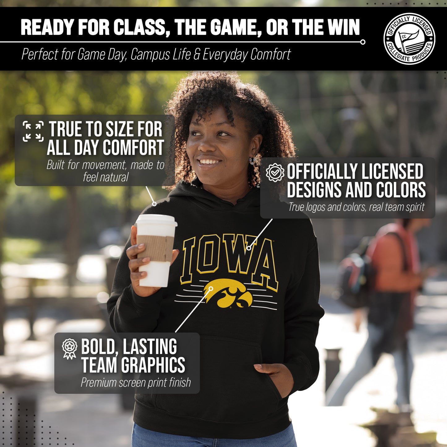 Iowa Hawkeyes NCAA Adult Unisex Overtime Classics Hooded Fleece Sweatshirt - Black