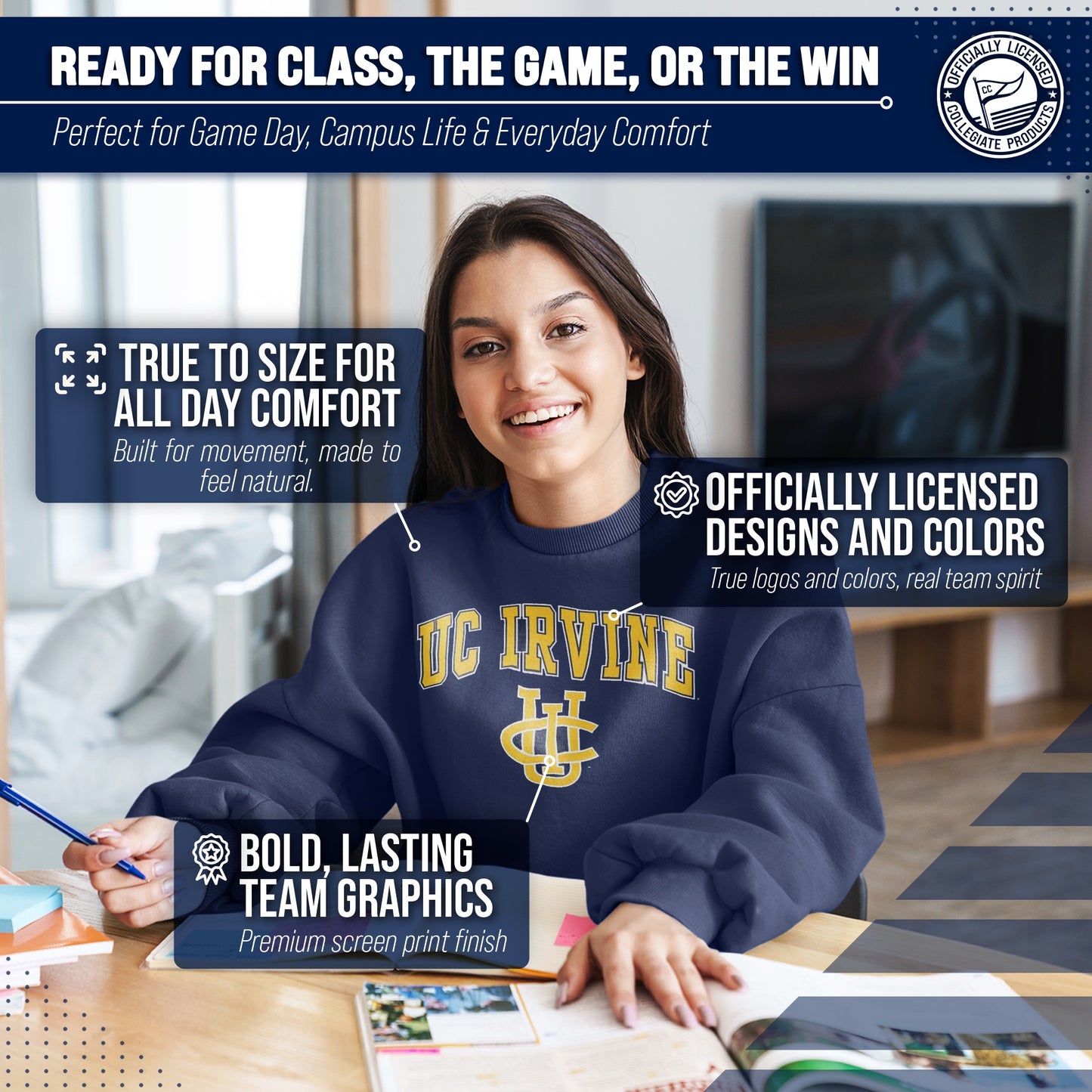 UC-Irvine Anteaters Adult Arch & Logo Soft Style Gameday Crewneck Sweatshirt - Navy