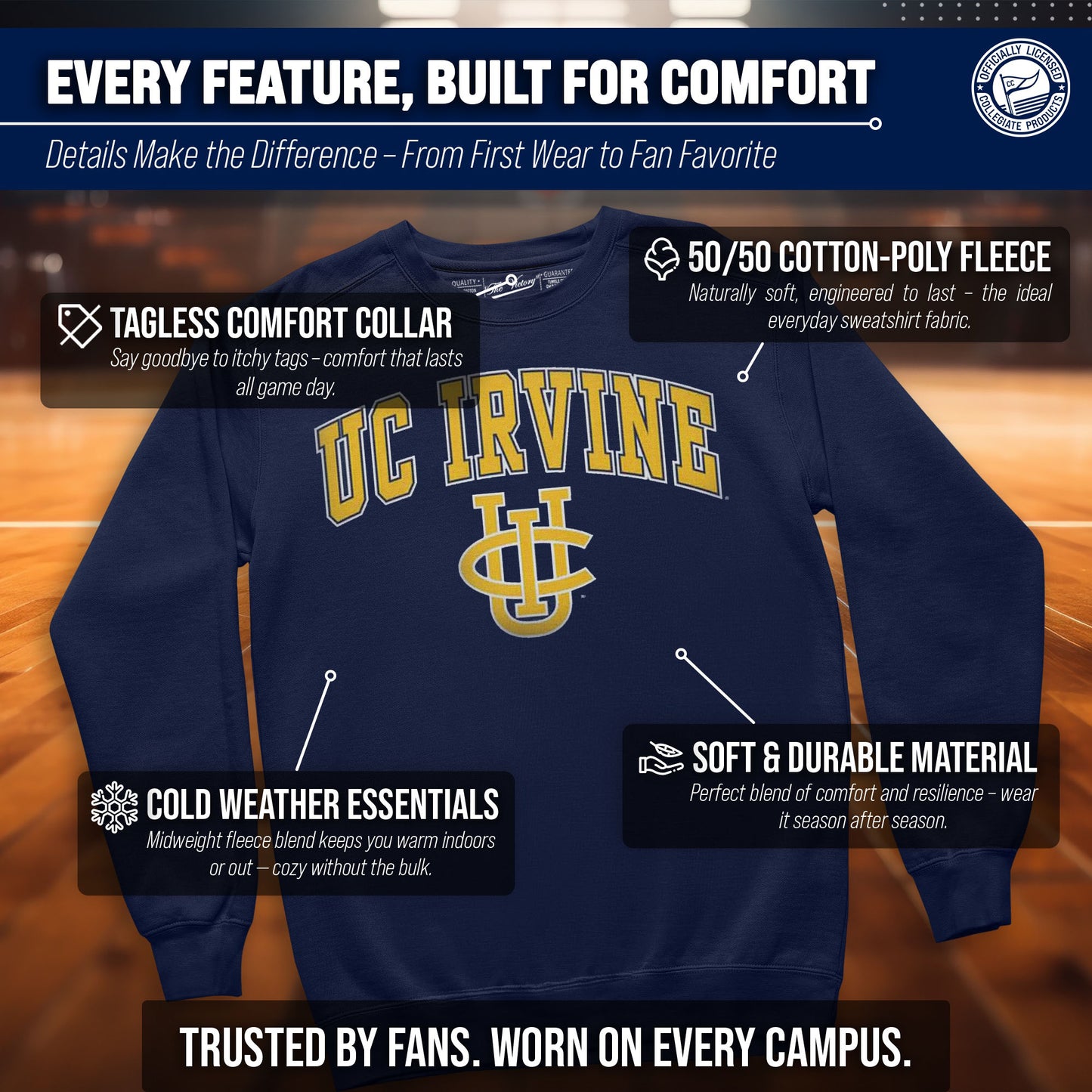 UC-Irvine Anteaters Adult Arch & Logo Soft Style Gameday Crewneck Sweatshirt - Navy