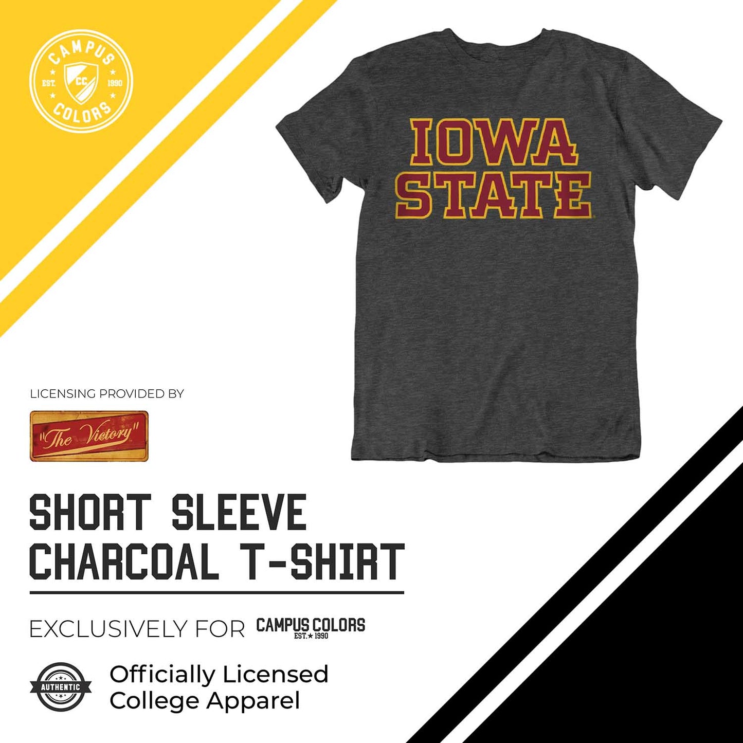 Iowa State Cyclones Campus Colors NCAA Adult Cotton Blend Charcoal Tagless T-Shirt - Charcoal