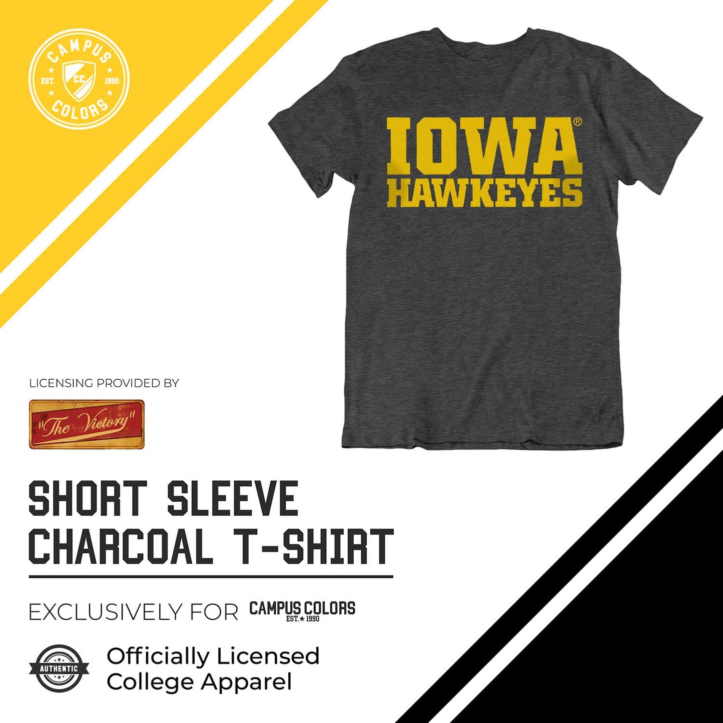 Iowa Hawkeyes Campus Colors NCAA Adult Cotton Blend Charcoal Tagless T-Shirt - Charcoal