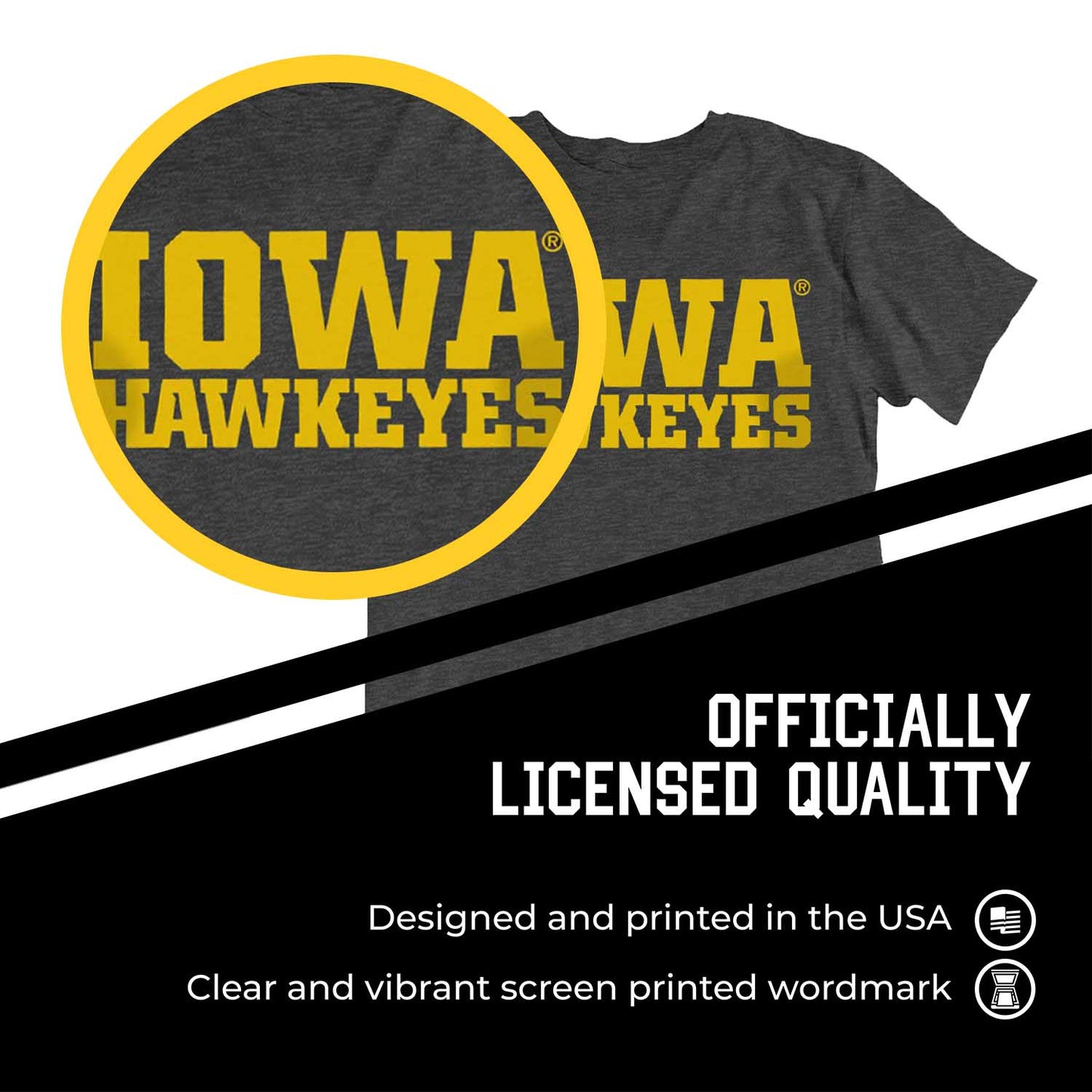 Iowa Hawkeyes Campus Colors NCAA Adult Cotton Blend Charcoal Tagless T-Shirt - Charcoal