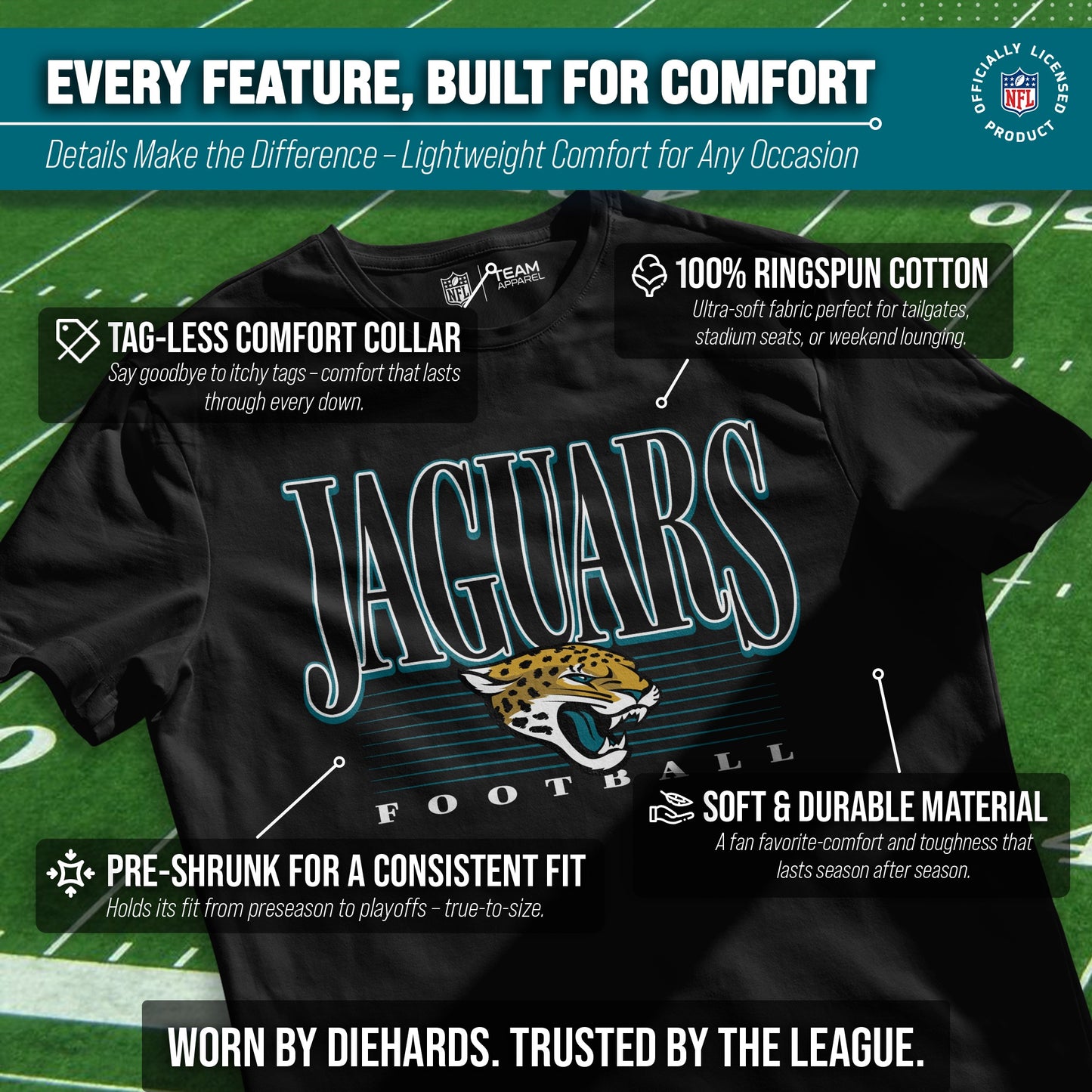 Jacksonville Jaguars NFL Adult Overtime Blueprint Tag-Less T-Shirt - Black