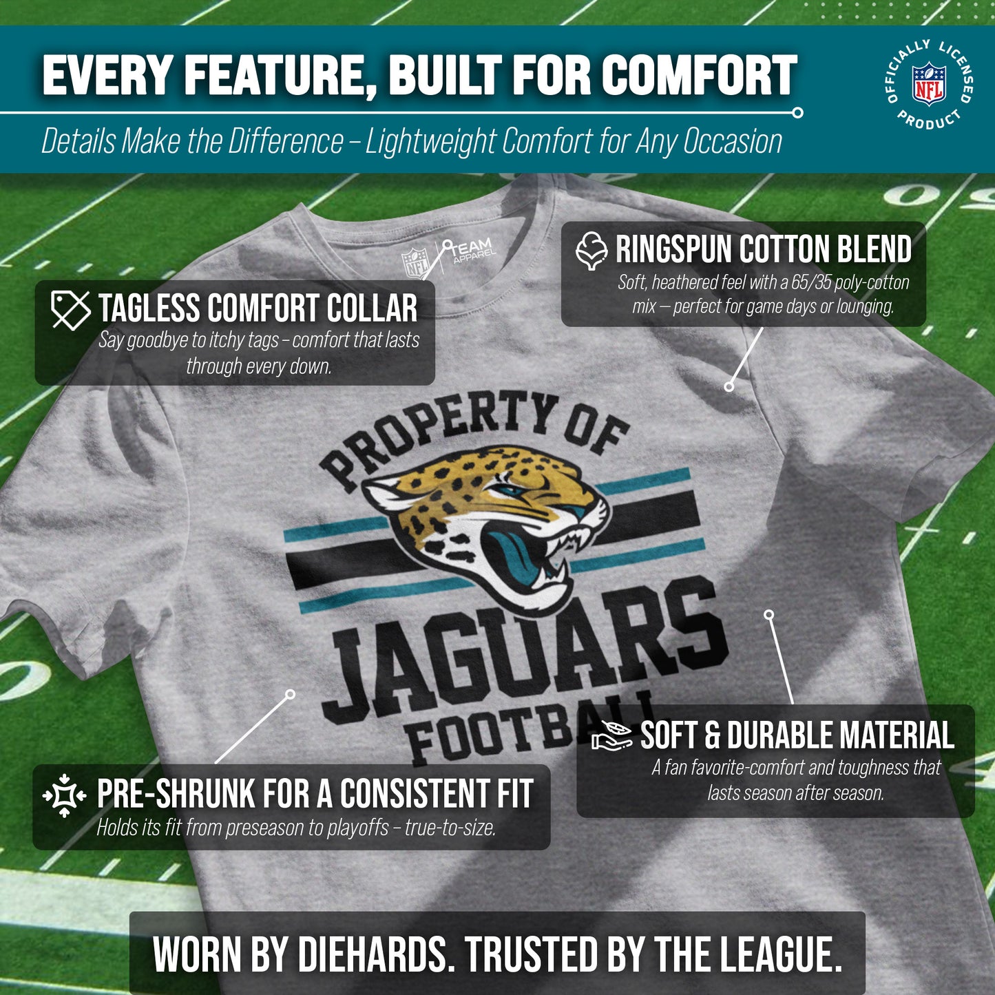 Jacksonville Jaguars NFL Adult Property Of T-Shirt - Sport Gray
