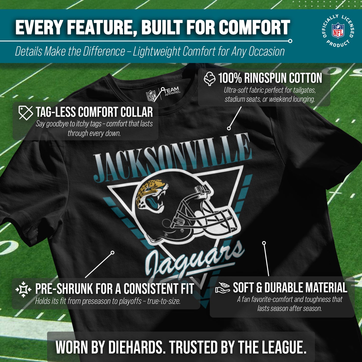 Jacksonville Jaguars NFL Adult Retro Triangle Unisex T-Shirt - Black