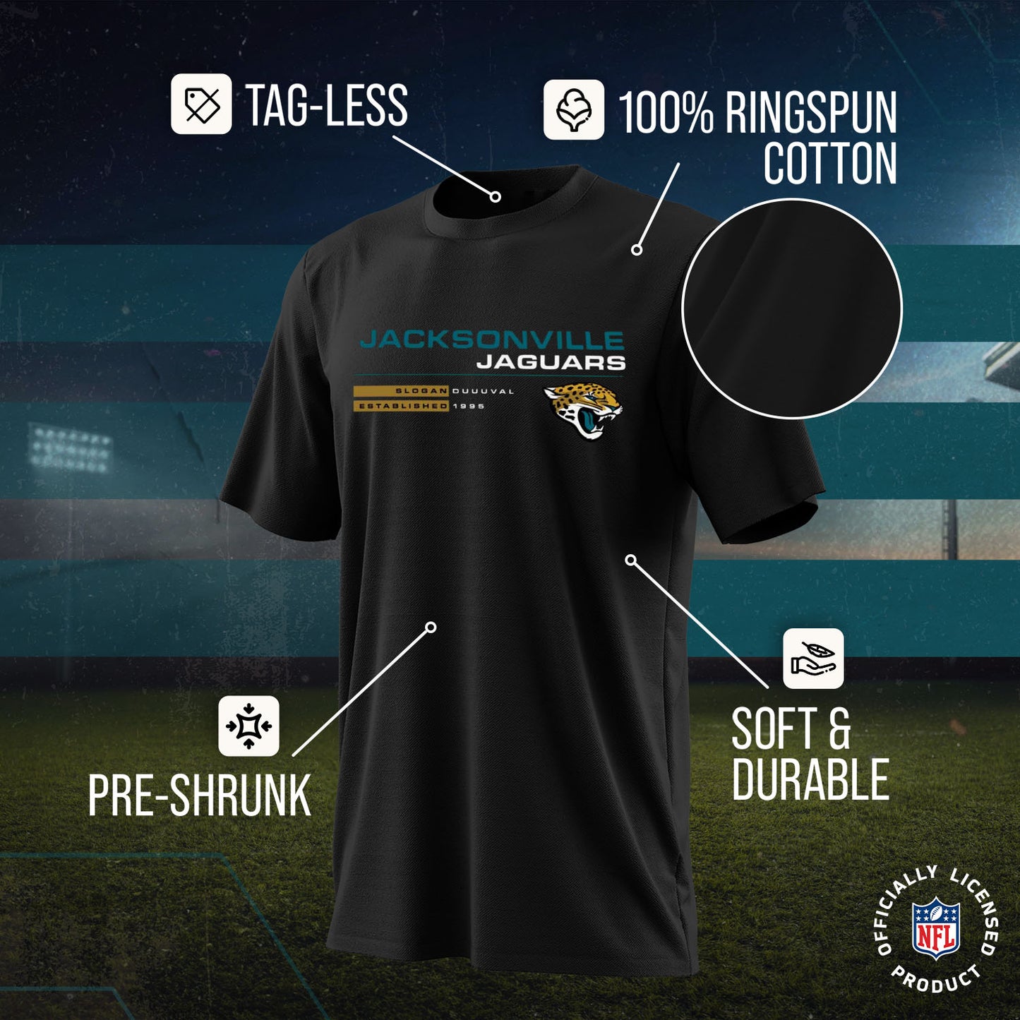Jacksonville Jaguars Adult NFL Speed Stat Sheet T-Shirt - Black