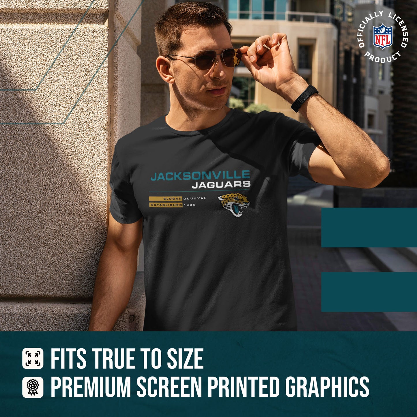 Jacksonville Jaguars Adult NFL Speed Stat Sheet T-Shirt - Black