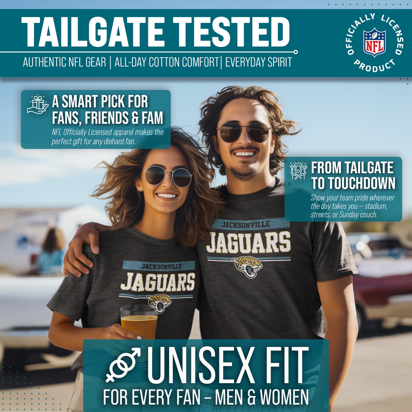 Jacksonville Jaguars NFL Adult Team Block Tagless T-Shirt - Charcoal