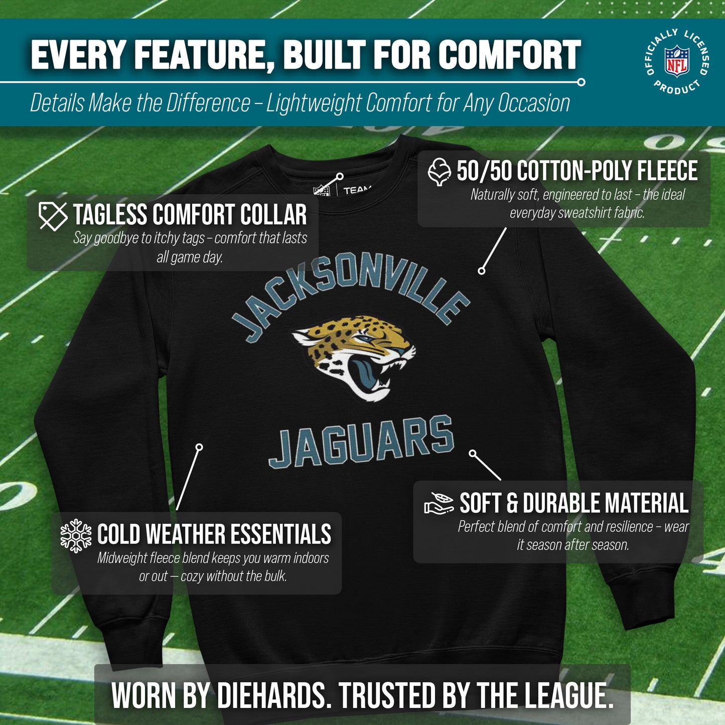 Jacksonville Jaguars NFL Adult Gameday Football Crewneck Sweatshirt - Black