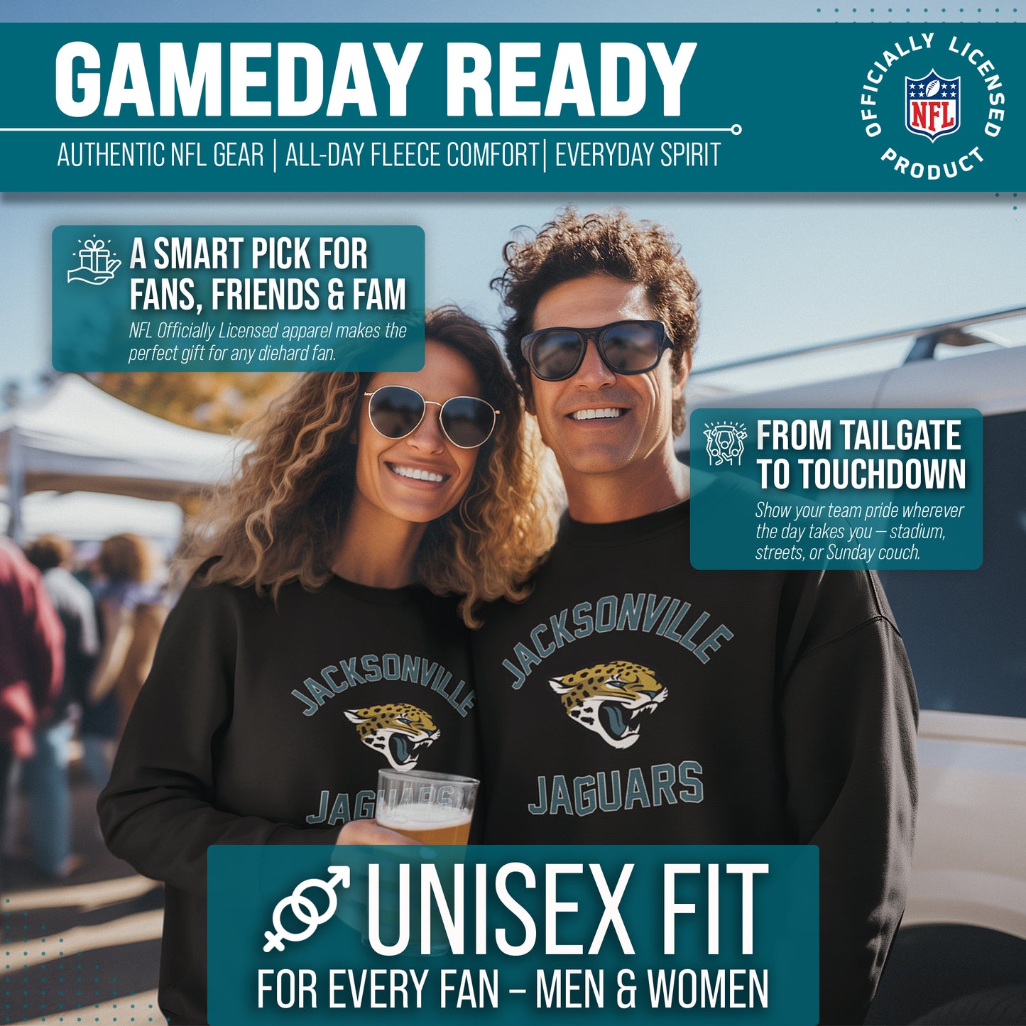 Jacksonville Jaguars NFL Adult Gameday Football Crewneck Sweatshirt - Black