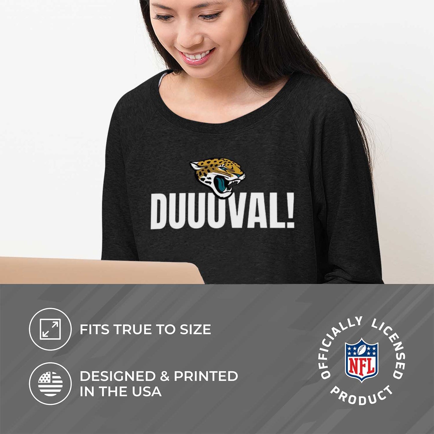 Jacksonville Jaguars NFL Womens Team Slogan Crew Neck - Black