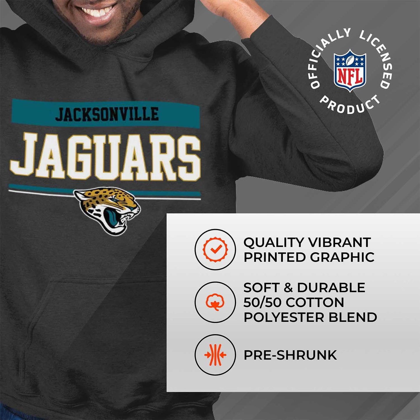 Jacksonville Jaguars NFL Adult Gameday Charcoal Hooded Sweatshirt - Charcoal