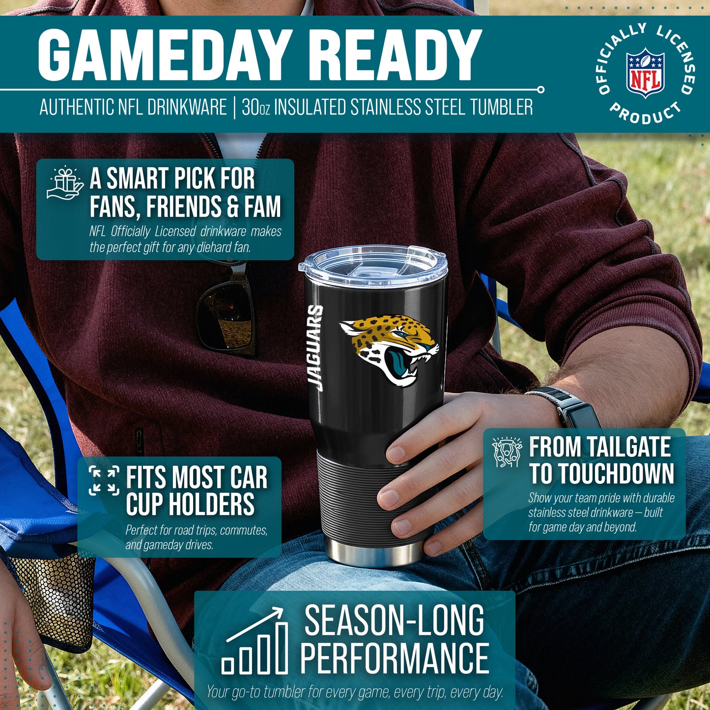 Jacksonville Jaguars NFL 30oz Gameday Stainless Steel Tumbler - Black