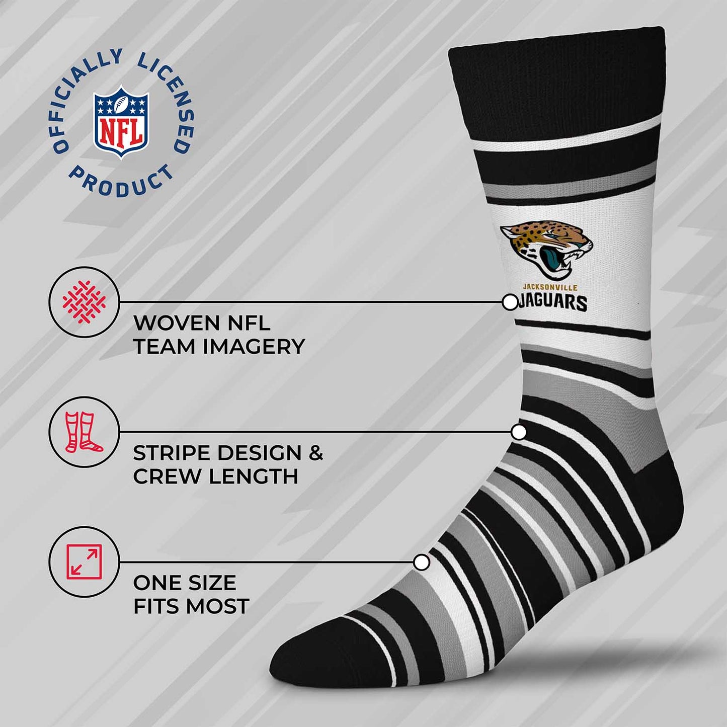 Jacksonville Jaguars NFL Adult Striped Dress Socks - Black