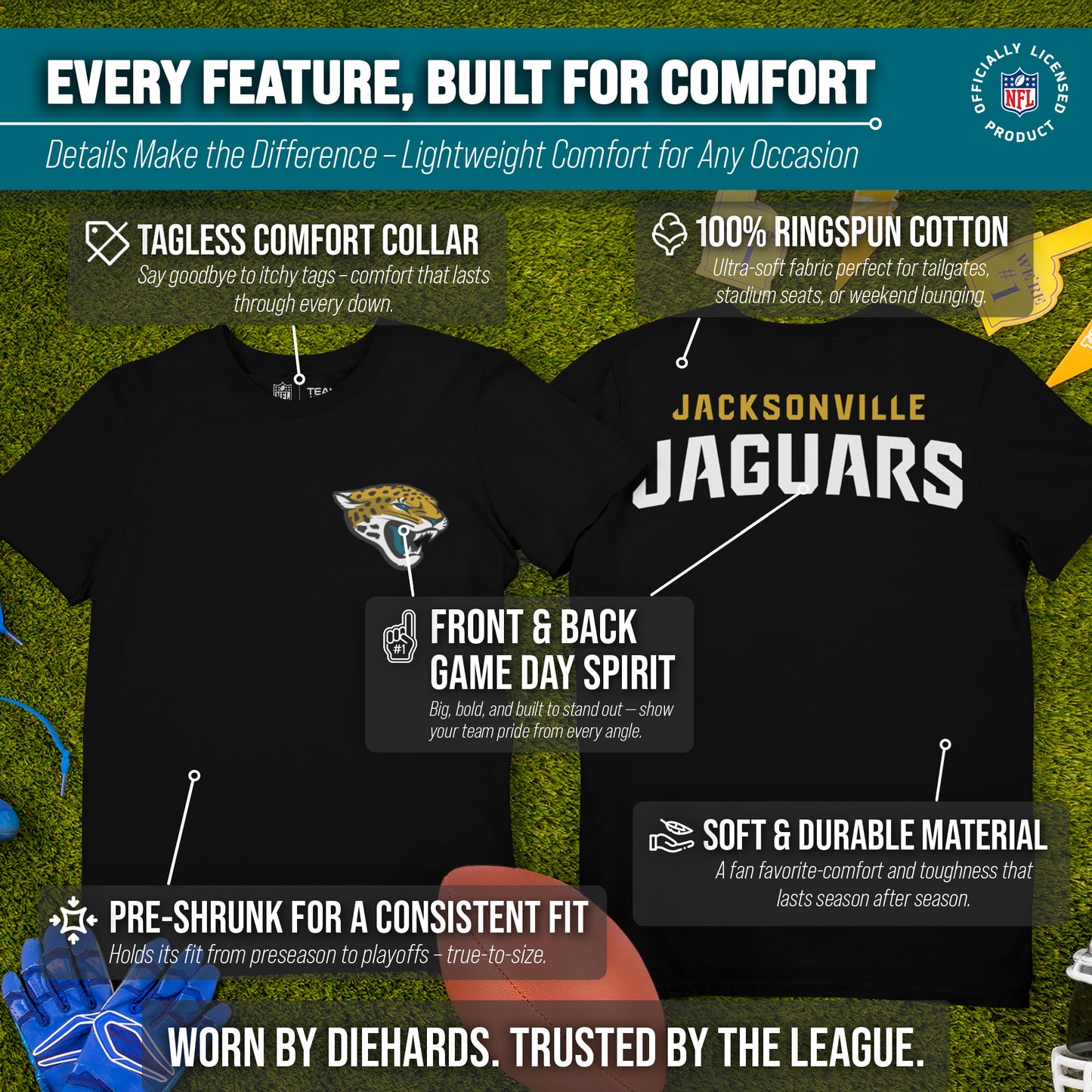 Jacksonville Jaguars NFL Pro Football Final Countdown Adult Cotton-Poly Short Sleeved T-Shirt For Men & Women - Black