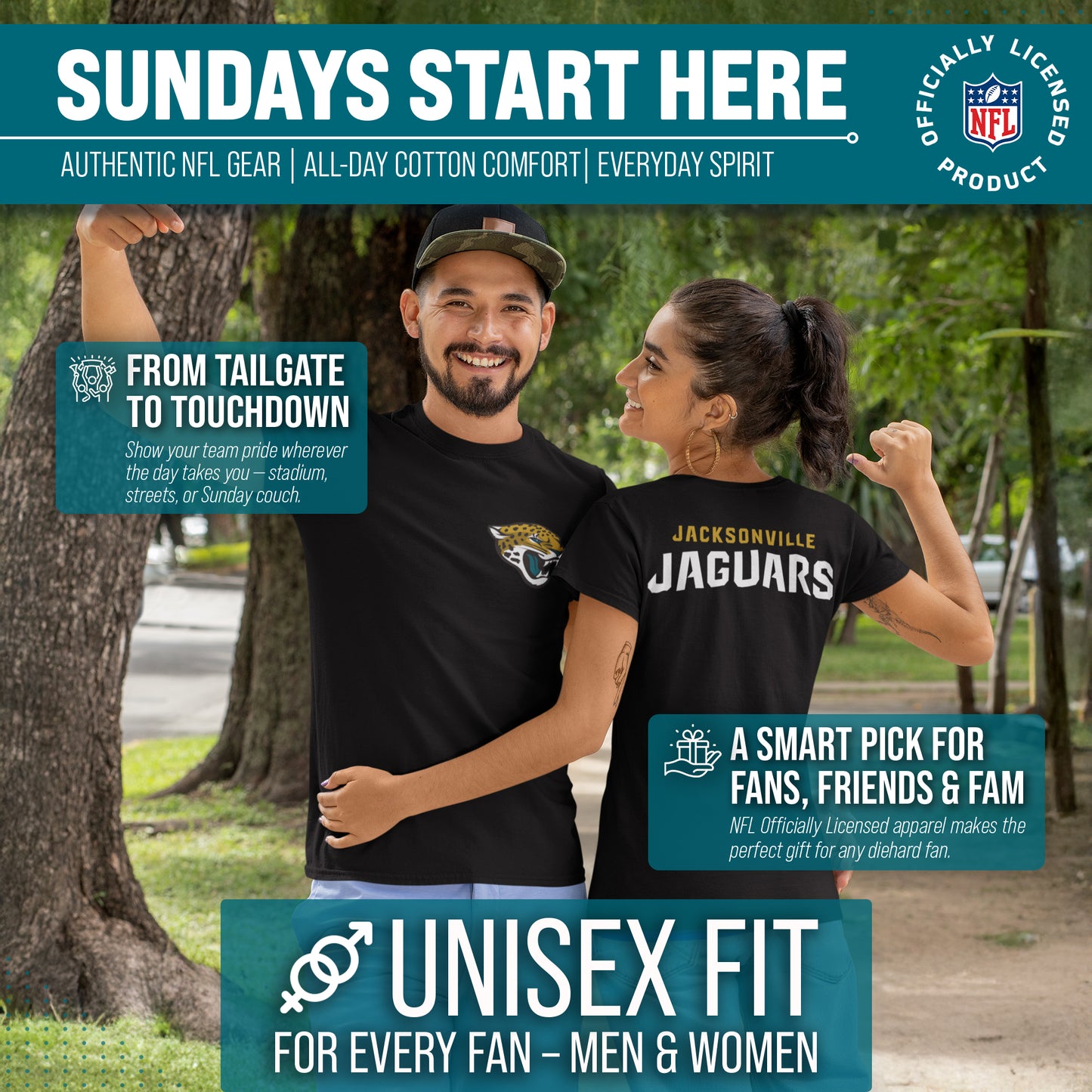 Jacksonville Jaguars NFL Pro Football Final Countdown Adult Cotton-Poly Short Sleeved T-Shirt For Men & Women - Black