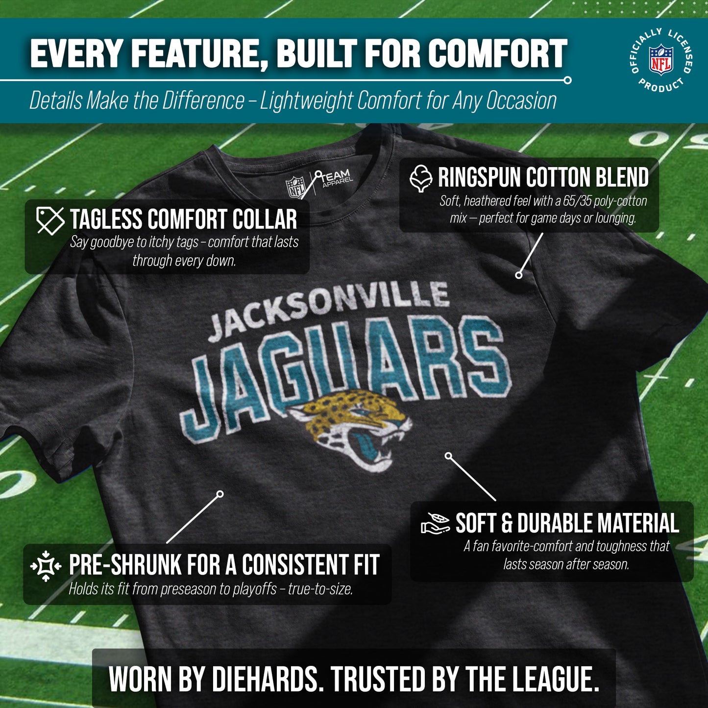 Jacksonville Jaguars NFL Starting Fresh Short Sleeve Heather T-Shirt - Black