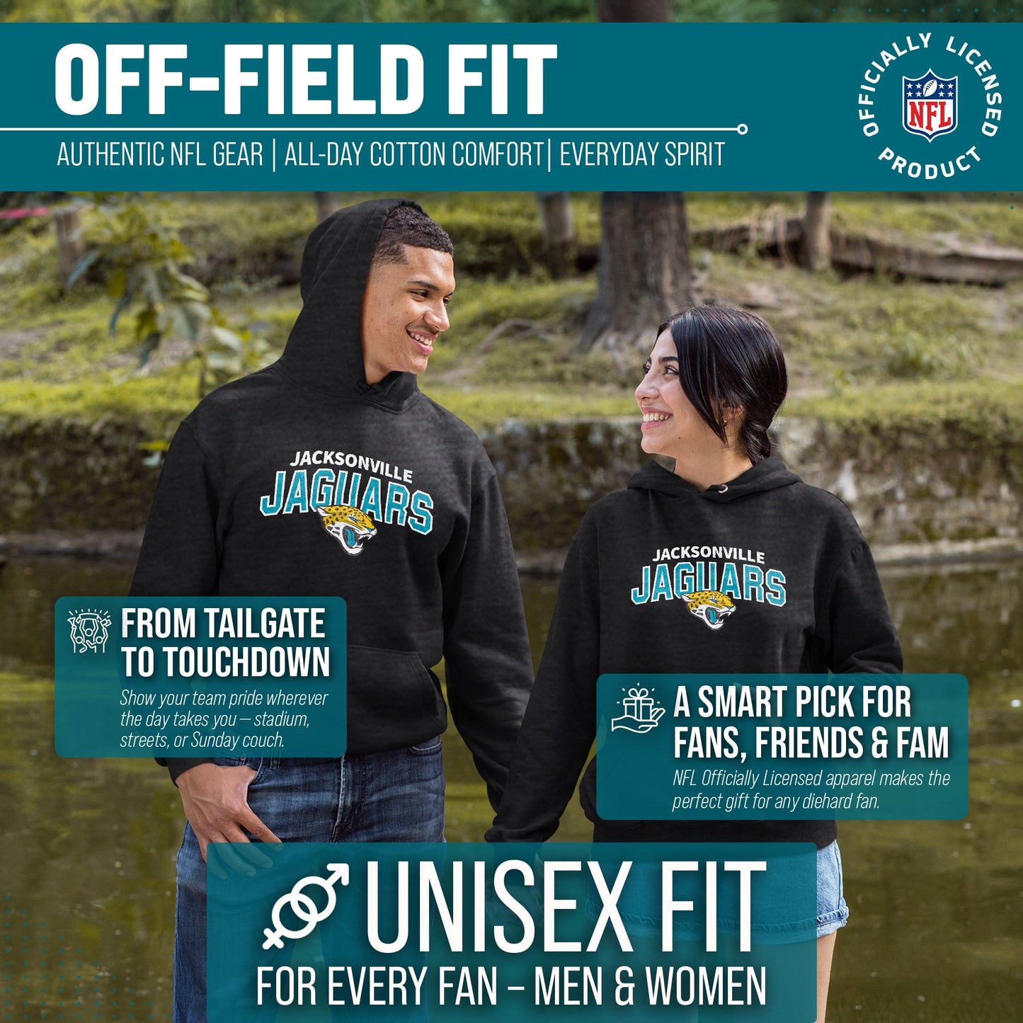 Jacksonville Jaguars NFL Adult Unisex Starting Fresh Ultra Soft Fleece Hooded Sweatshirt - Black Heather