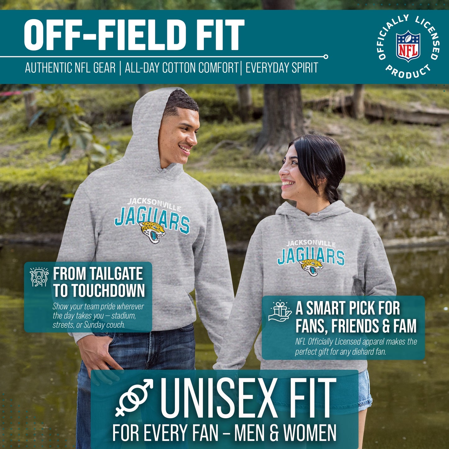 Jacksonville Jaguars NFL Adult Unisex Starting Fresh Ultra Soft Fleece Hooded Sweatshirt - Athletic Heather