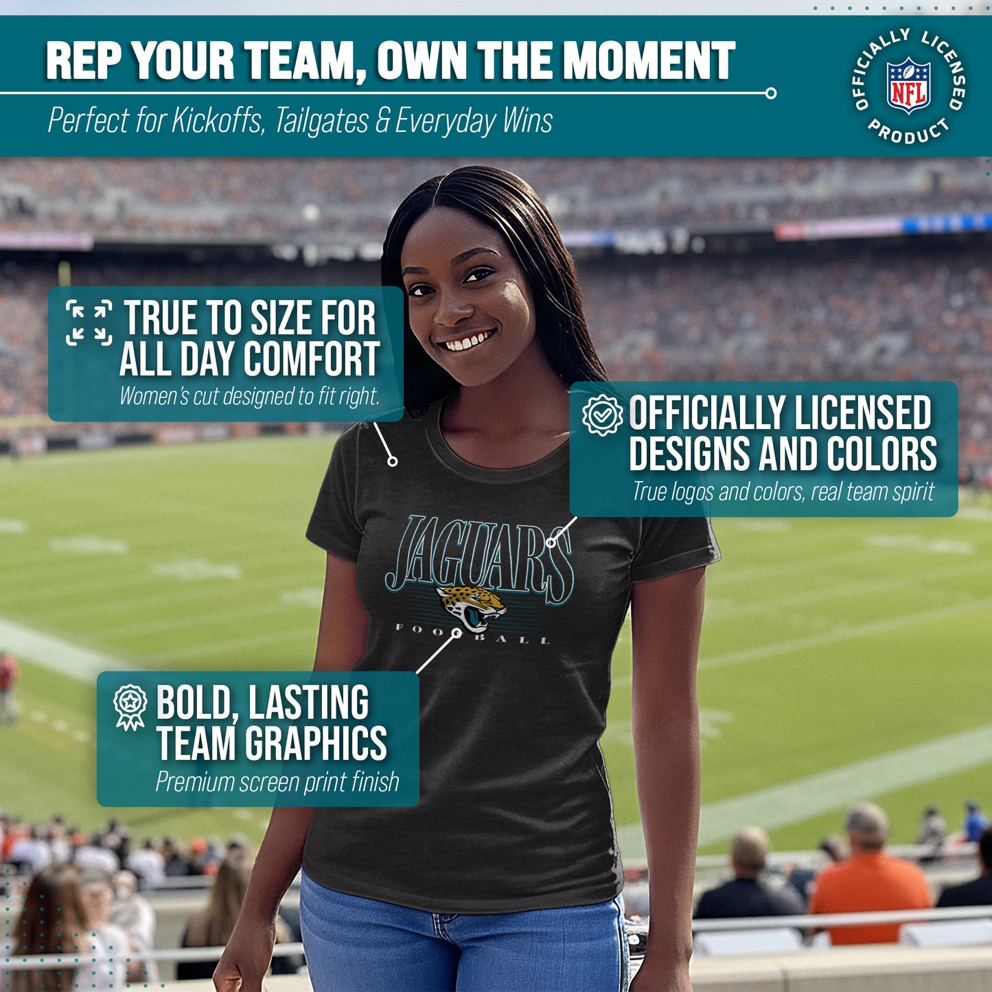 Jacksonville Jaguars NFL Womens Overtime Blueprint Tag-Less T-Shirt - Black