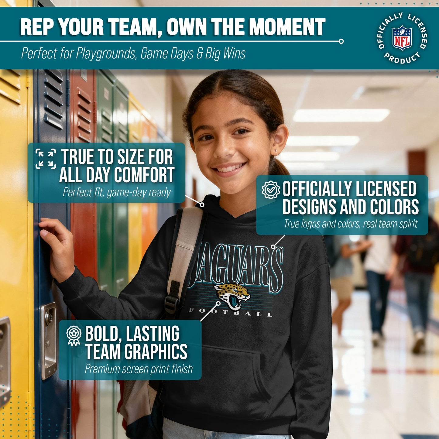 Jacksonville Jaguars NFL Youth Overtime Blueprint Football Fleece Hooded Sweatshirt - Black