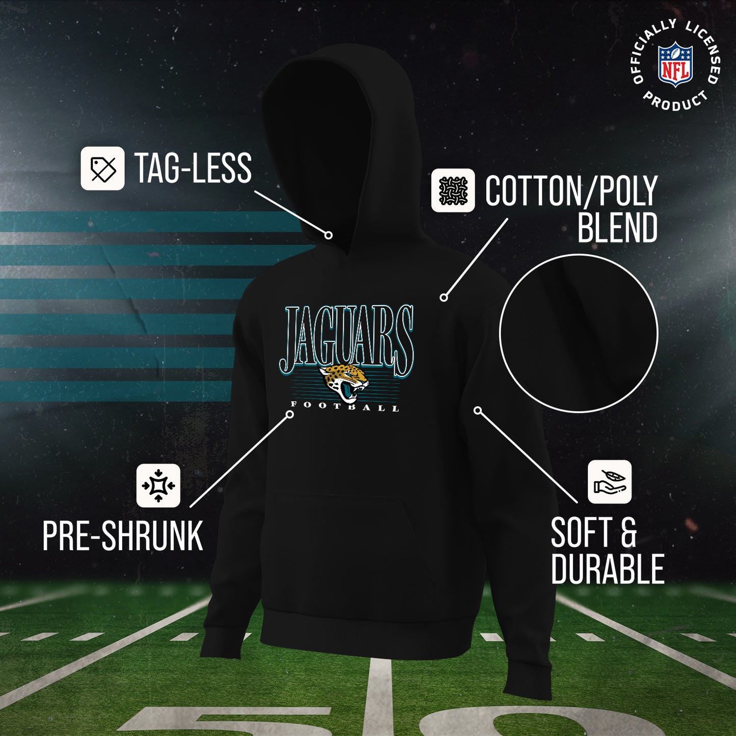 Jacksonville Jaguars NFL Youth Overtime Blueprint Football Fleece Hooded Sweatshirt - Black