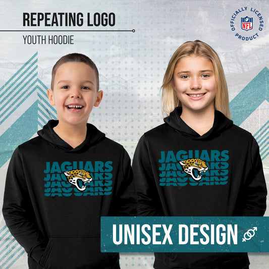 Jacksonville Jaguars NFL Youth Repeating Logo Football Fleece Hooded Sweatshirt - Black