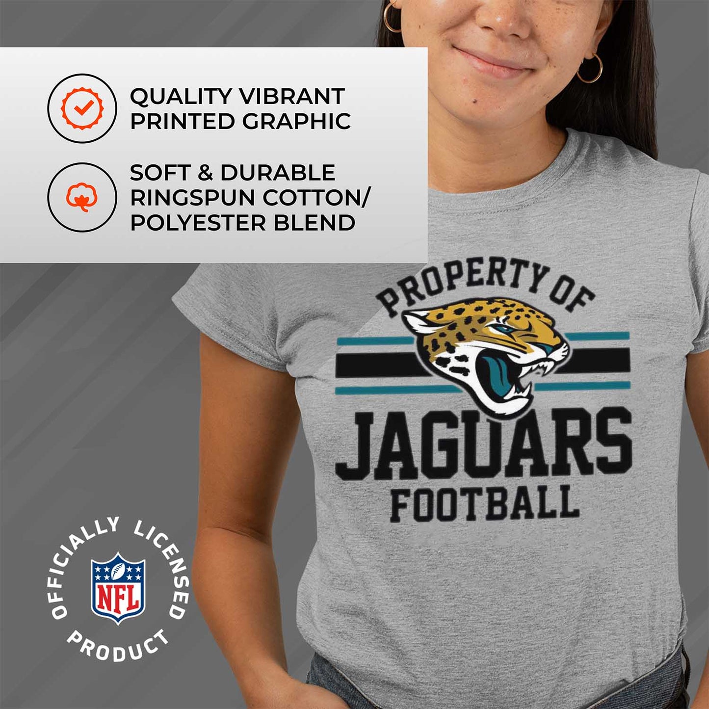 Jacksonville Jaguars NFL Womens Short Sleeve Property of Tshirt - Gray