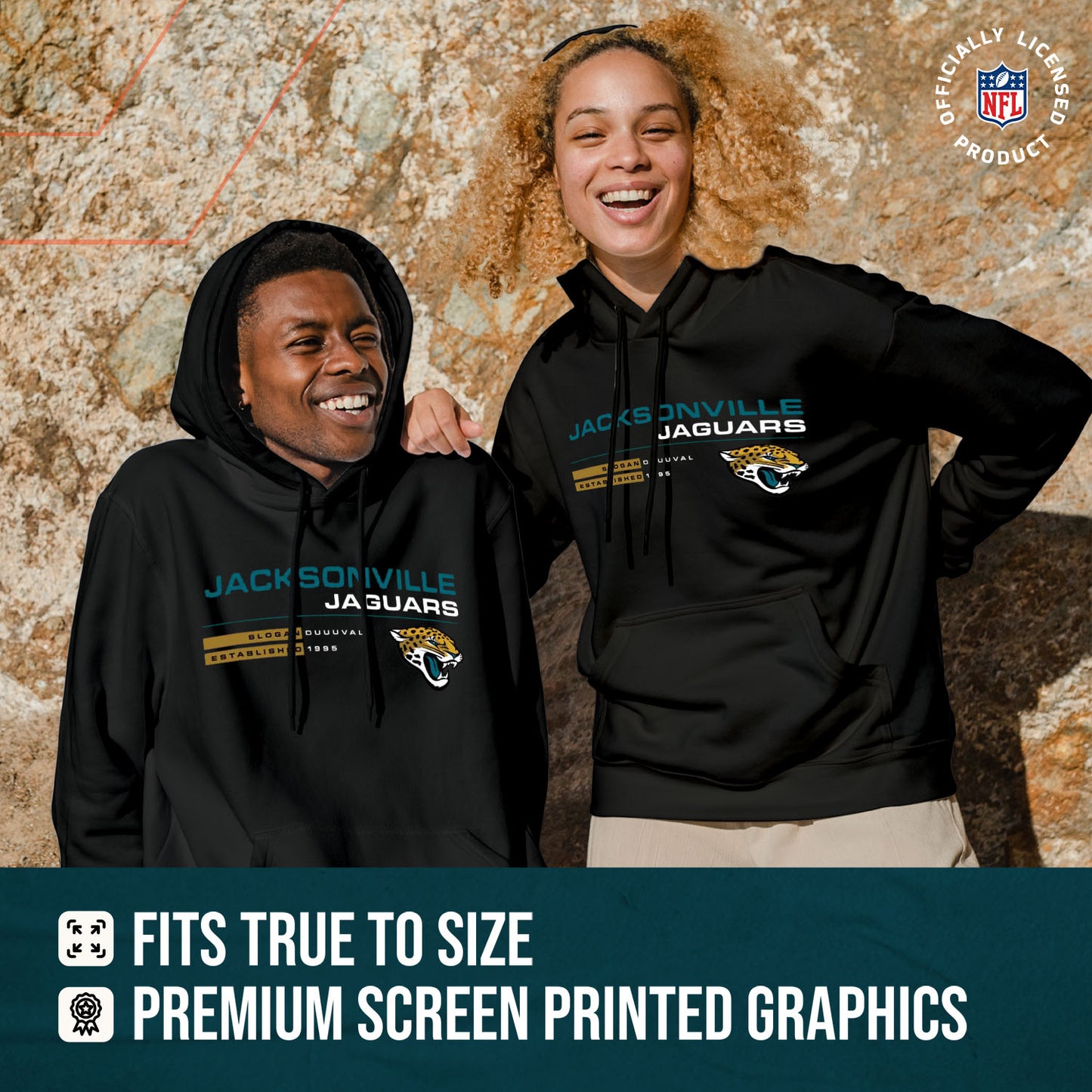 Jacksonville Jaguars Adult NFL Speed Stat Sheet Fleece Hooded Sweatshirt - Black