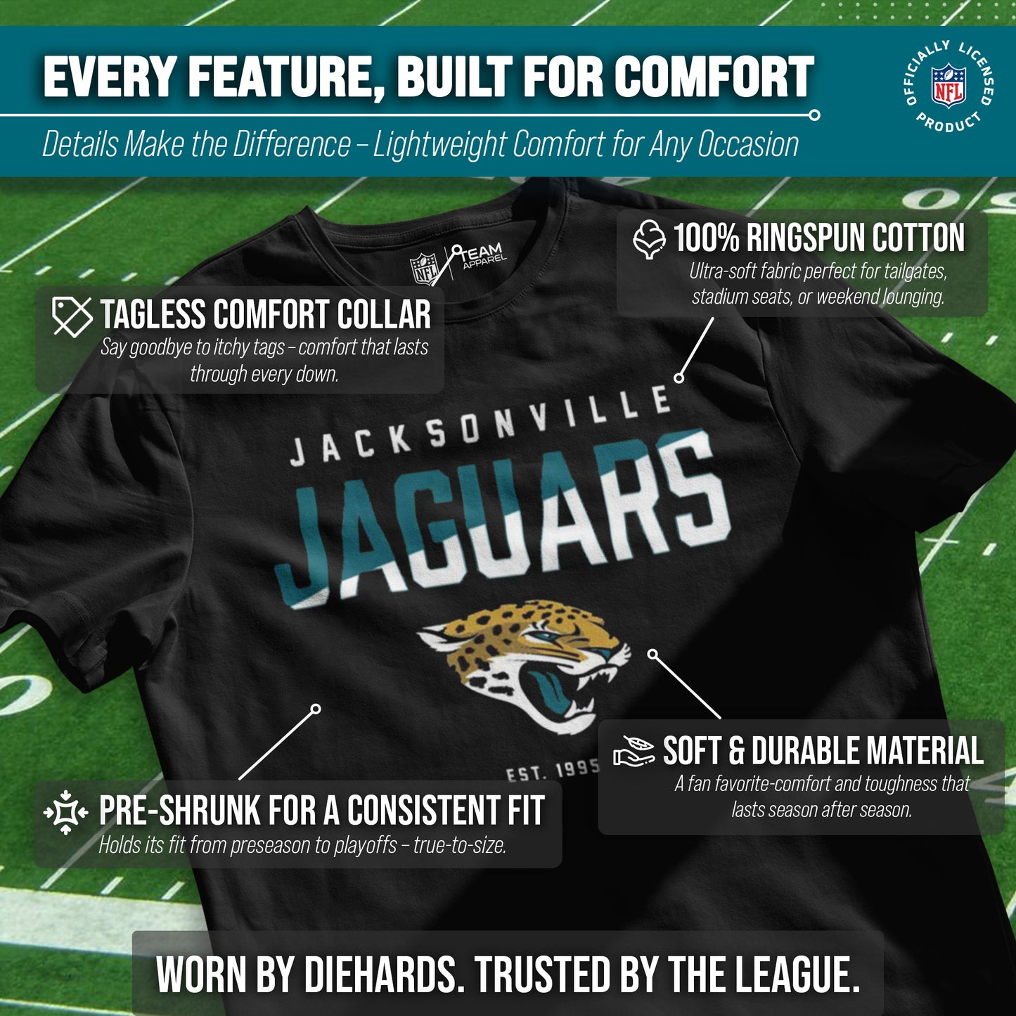 Jacksonville Jaguars Adult NFL Diagonal Fade Color Block T-Shirt - Black