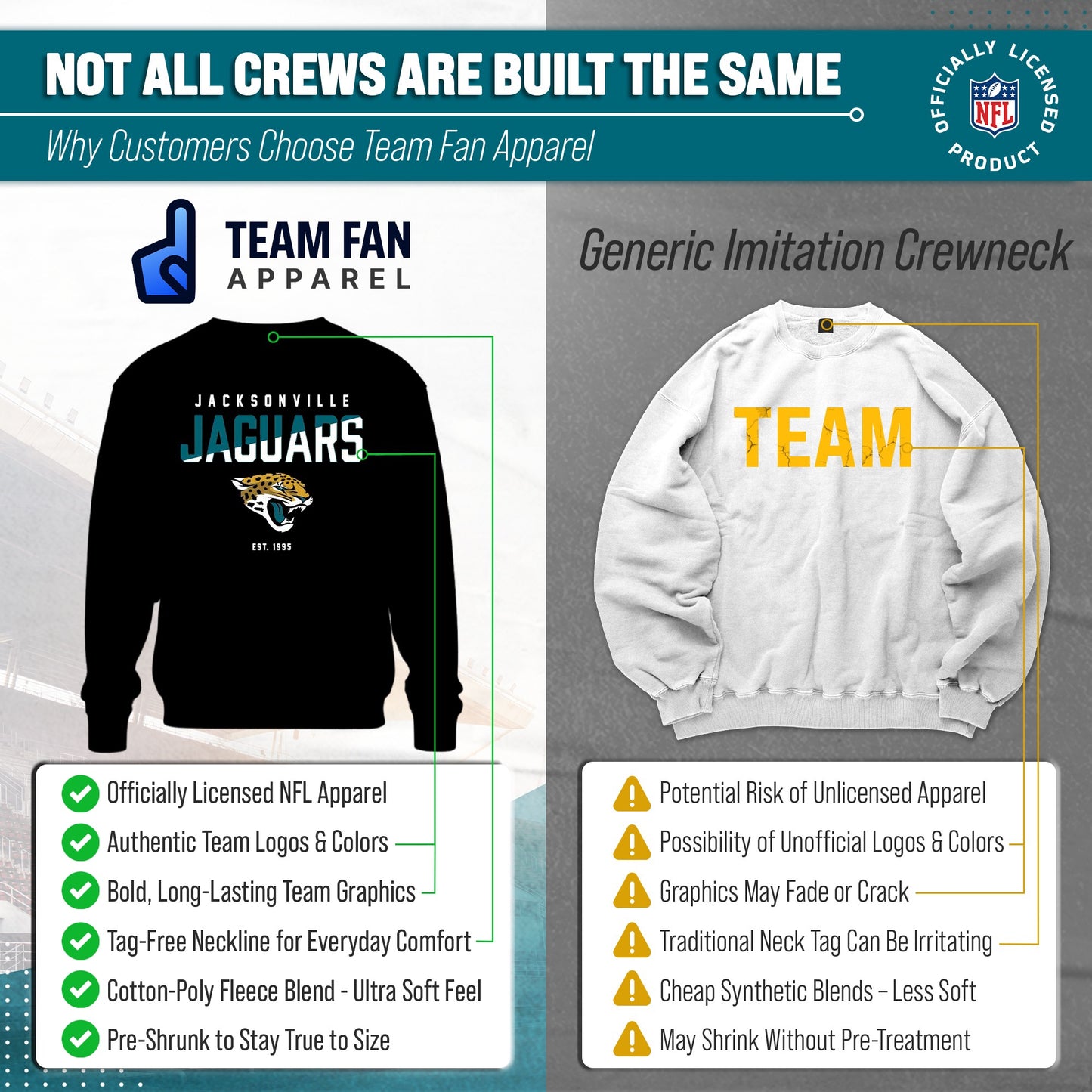 Jacksonville Jaguars Adult NFL Diagonal Fade Color Block Crewneck Sweatshirt - Black
