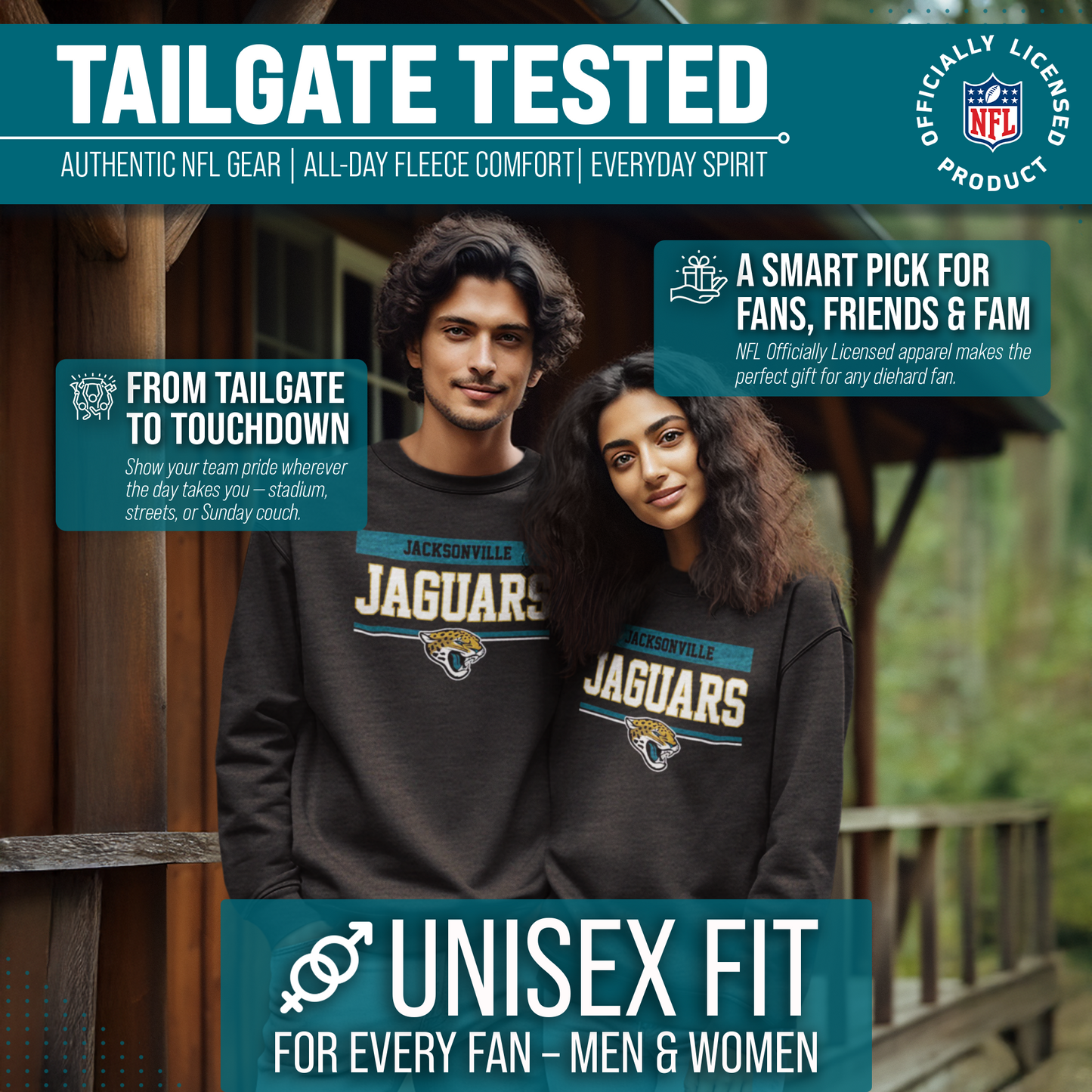 Jacksonville Jaguars NFL Adult Long Sleeve Team Block Charcoal Crewneck Sweatshirt - Charcoal