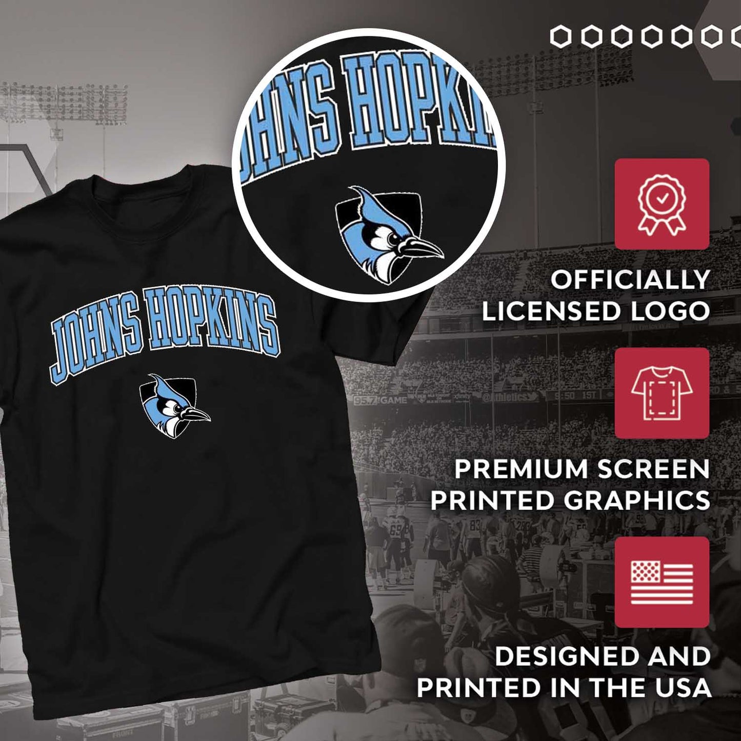 Johns Hopkins Blue Jays Arch and Logo Short Sleeve T-shirt Black - Black