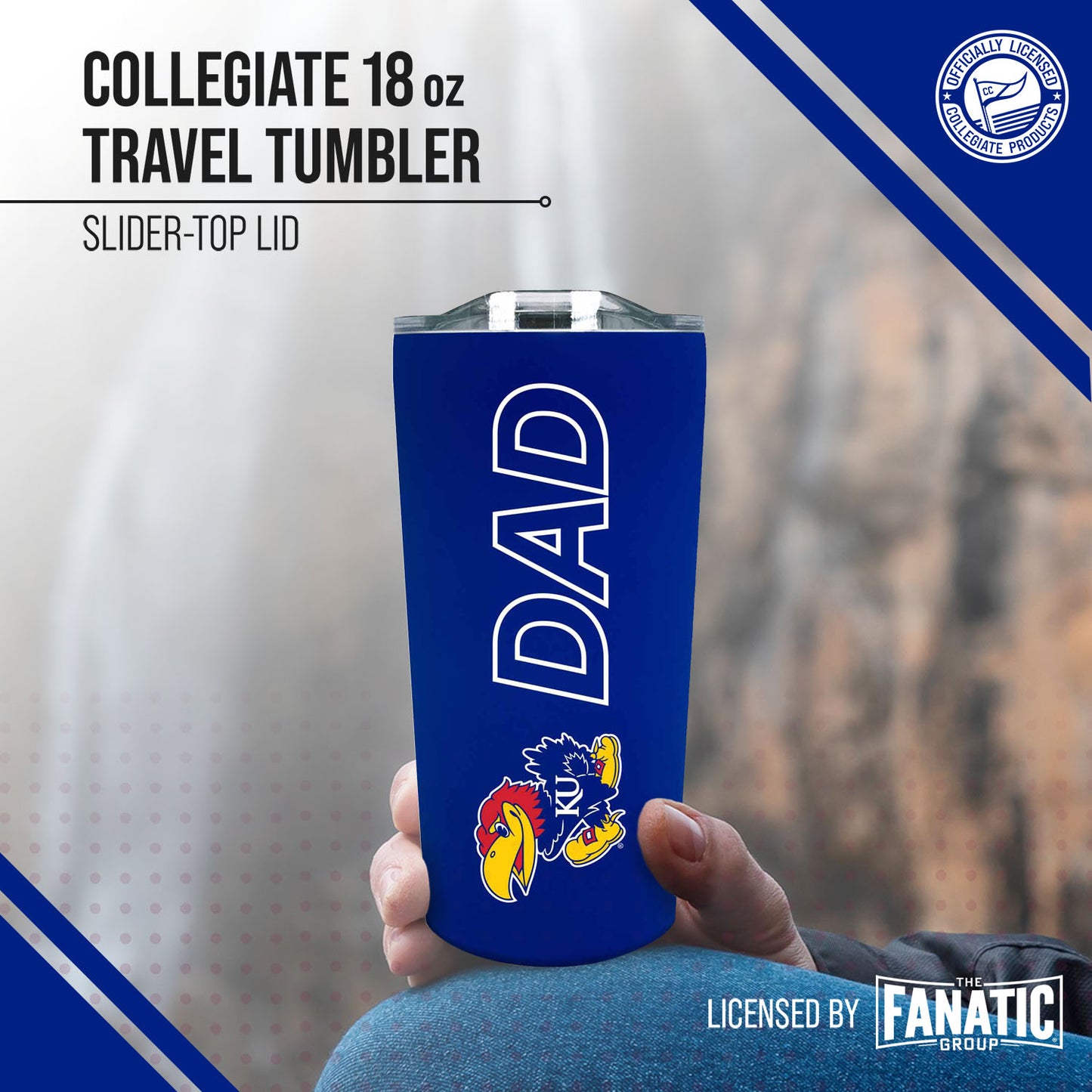 Kansas Jayhawks NCAA Stainless Steel Travel Tumbler for Dad - Royal