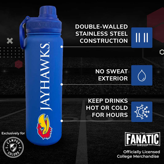 Kansas Jayhawks NCAA Stainless Steel Water Bottle - Royal
