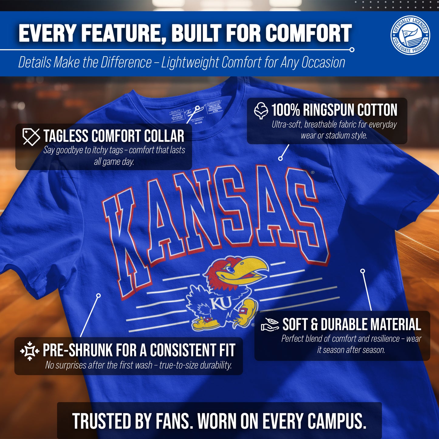 Kansas Jayhawks NCAA Adult Unisex Overtime Classics T-Shirt - Royal