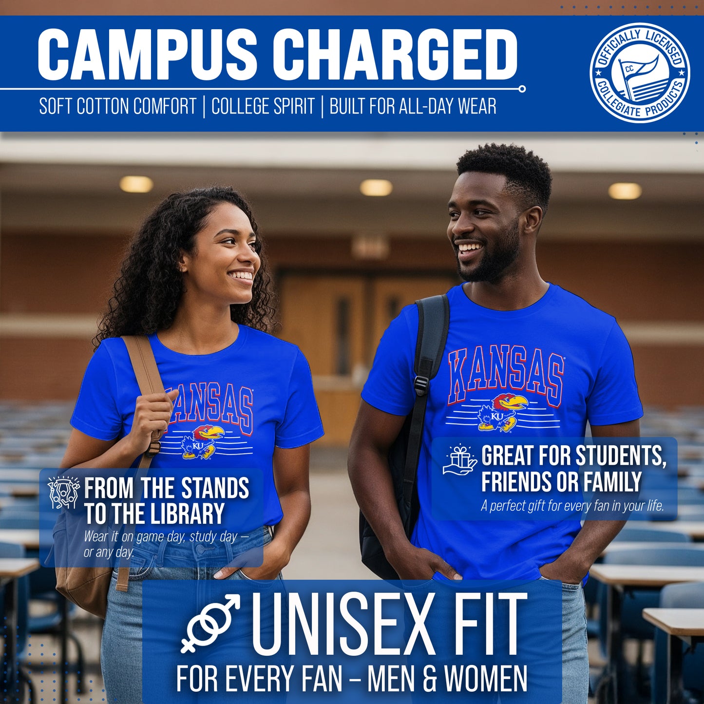 Kansas Jayhawks NCAA Adult Unisex Overtime Classics T-Shirt - Royal