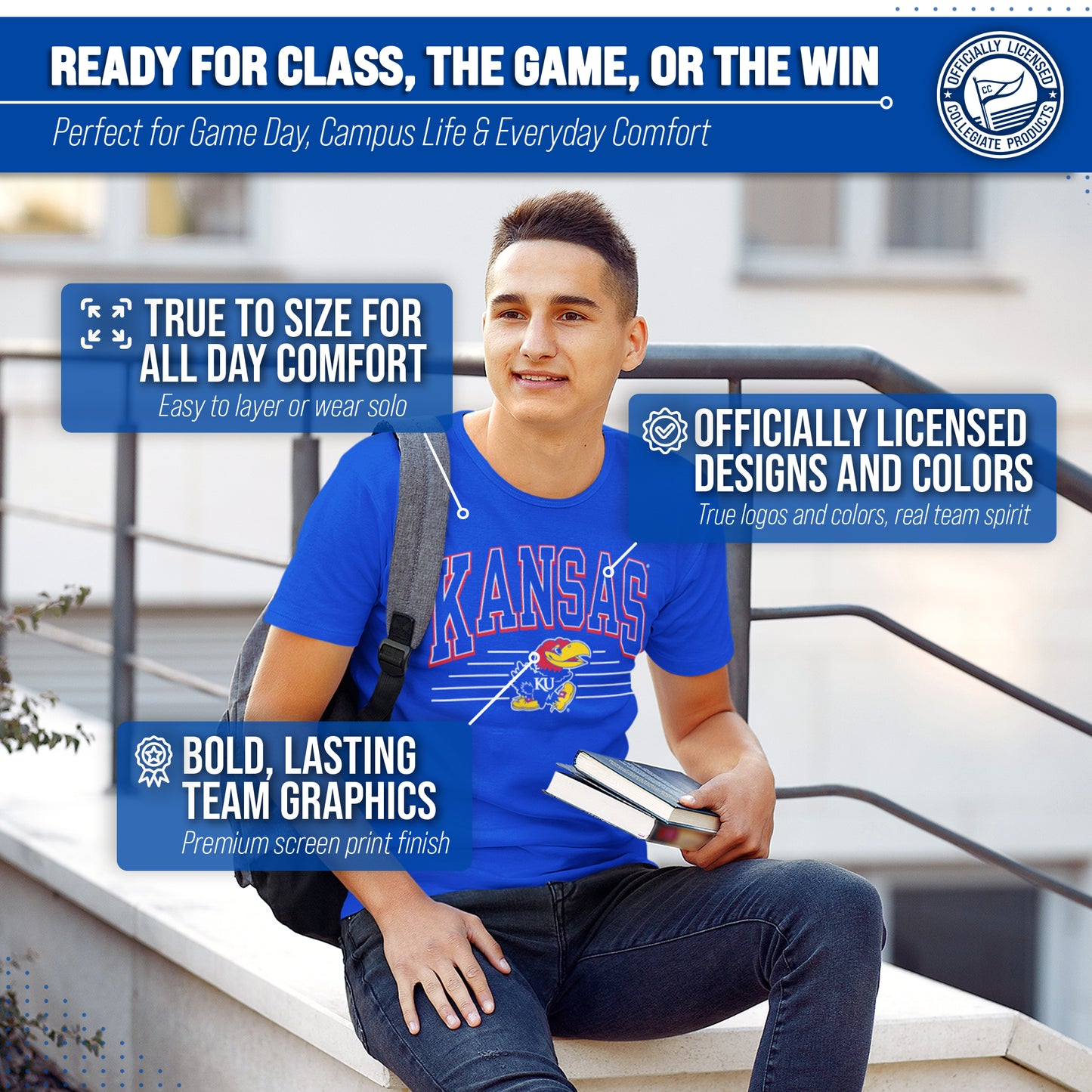 Kansas Jayhawks NCAA Adult Unisex Overtime Classics T-Shirt - Royal