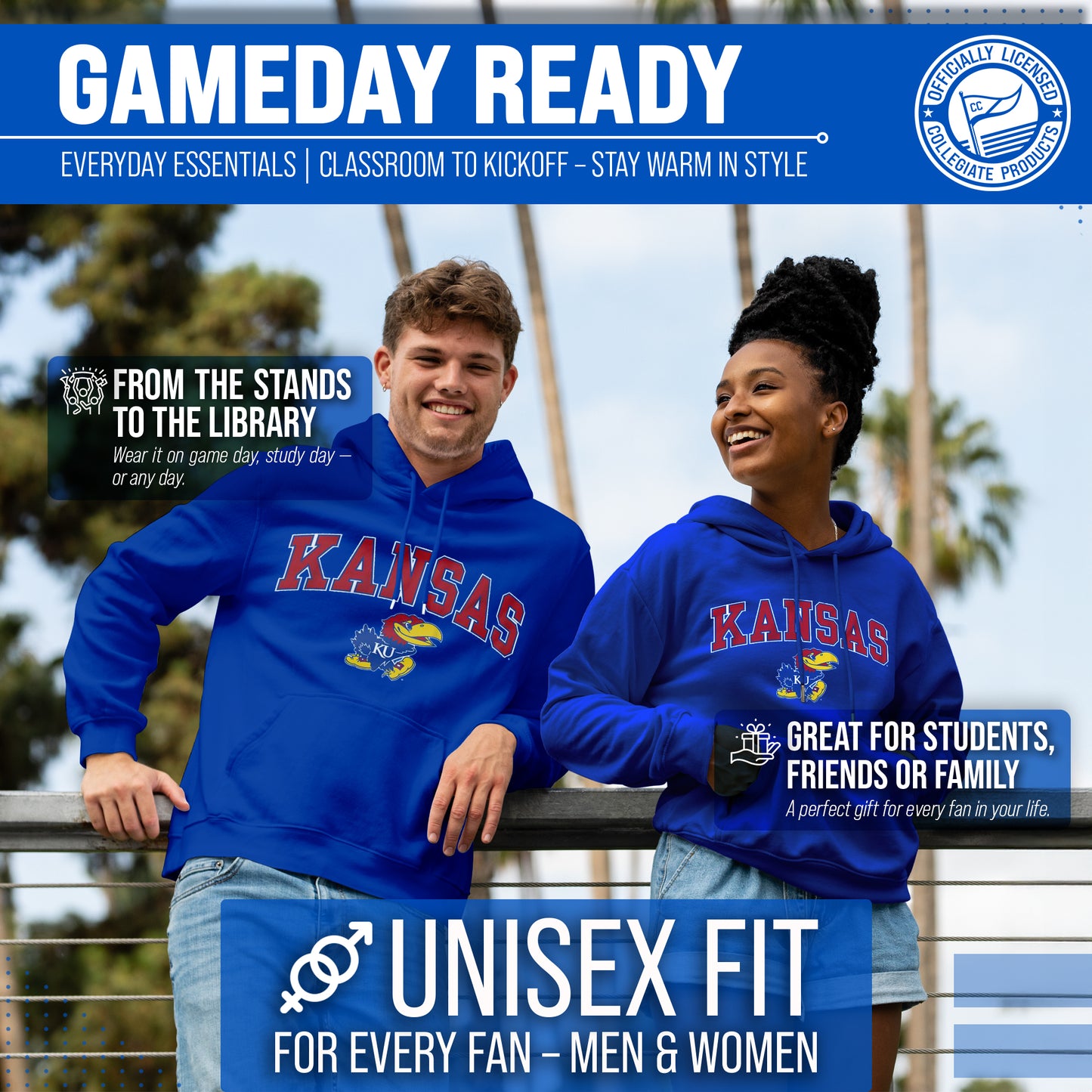 Kansas Jayhawks Adult Arch & Logo Soft Style Gameday Hooded Sweatshirt - Royal