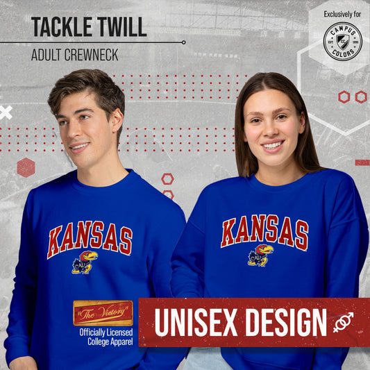 Kansas Jayhawks NCAA Adult Tackle Twill Crewneck Sweatshirt - Royal