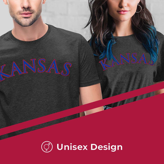 Kansas Jayhawks Campus Colors NCAA Adult Cotton Blend Charcoal Tagless T-Shirt - Charcoal